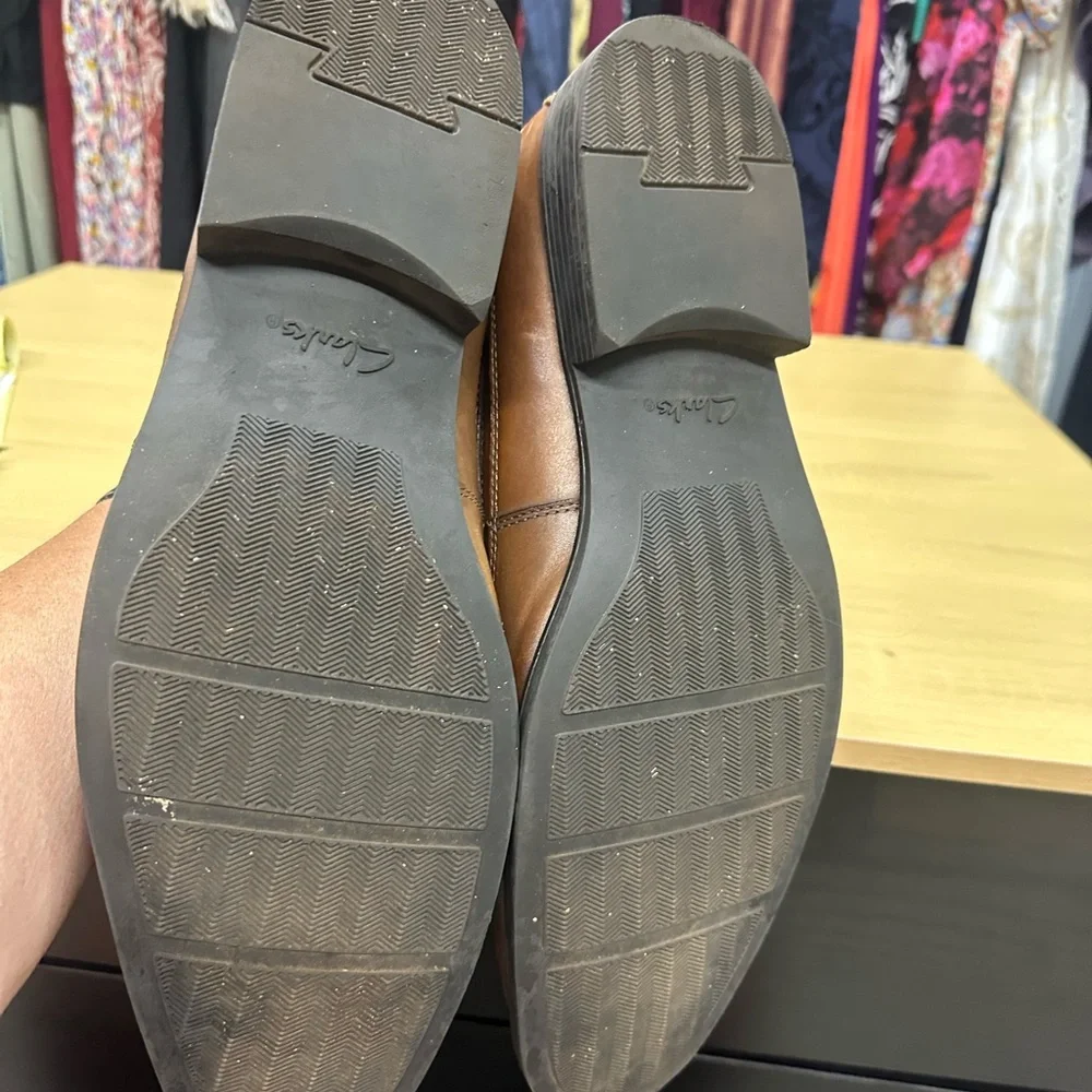 Clarks Collection Tilden Free Men's Dark Tan Leather Loafer Size 14 EUC